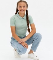 New Look Girls Light Green Ribbed Polo T-Shirt